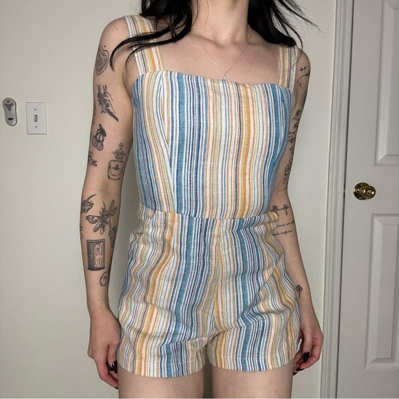 Reformation Striped Square Neckline Romper XS - Picture 3 of 5